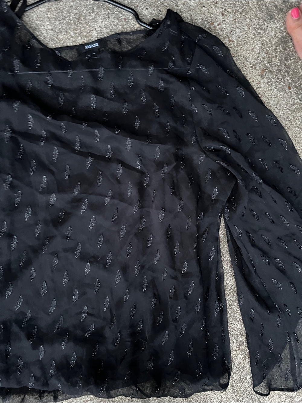 Black Sheer Bell Sleeve Women's Top - Picture 5 of 7